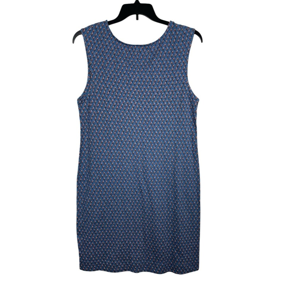Boden Blue Pink Ditsy Floral Print Shift Sleeveless Cotton Back V-neck Dress 10L